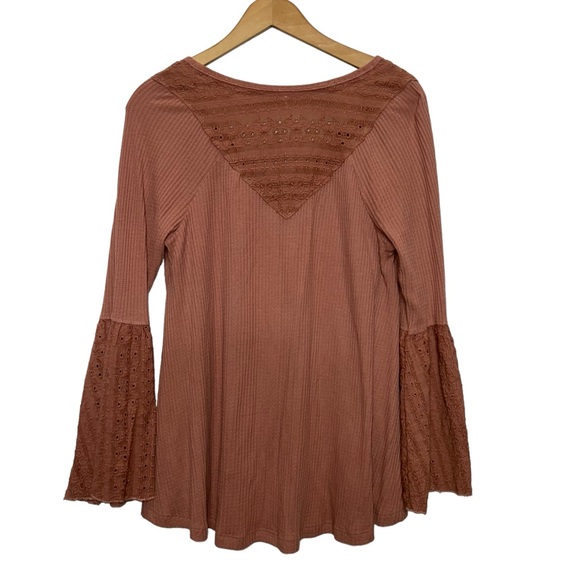 Free People Parisian Nights Bell Sleeve Top Rose Size Small - Picture 5 of 12